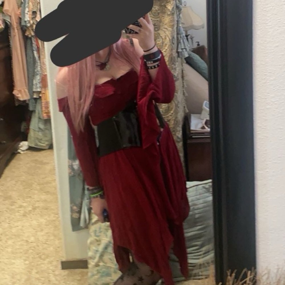 Red cottage core dress